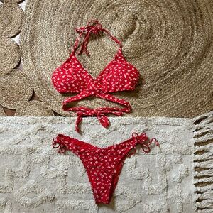 Red Floral Bikini Set